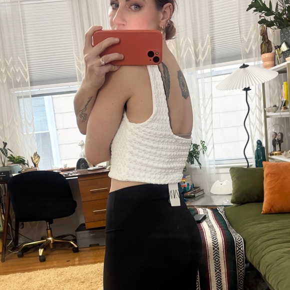 NWT ZARA White Textured Strapless Cropped Sweetheart Neckline Tank Top - Small - Picture 6 of 16